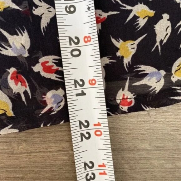 ZARA BASIC Sleeveless Ink Blue/Black Bird Print Chiffon Knee Length Dress XS - Picture 13 of 16